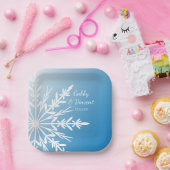 White Snowflake on Blue Winter Wedding Pappteller (Party)