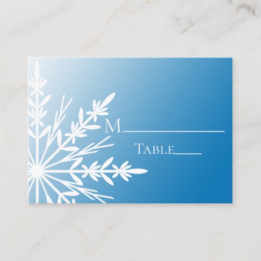 White Snowflake on Blue Winter Wedding Place Cards Platzkarte (Vorderseite)