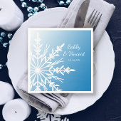 White Snowflake on Blue Winter Wedding Serviette
