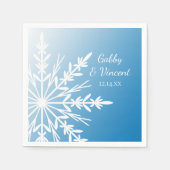 White Snowflake on Blue Winter Wedding Serviette (Vorderseite)