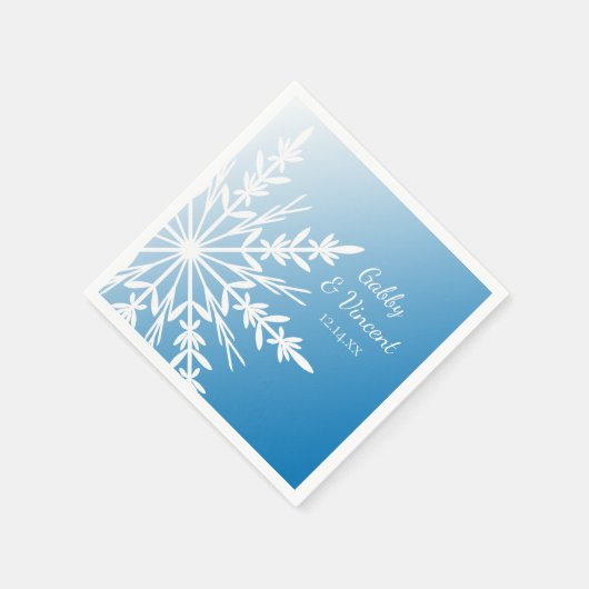 White Snowflake on Blue Winter Wedding Serviette (Ecke)