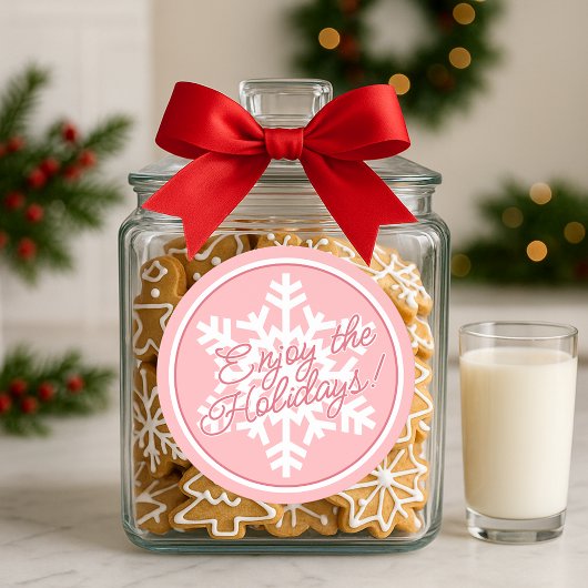 White Snowflake On Dusty Rose Blush Pink Runder Aufkleber