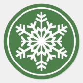 White Snowflake On Green Runder Aufkleber (Vorderseite)