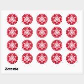 White Snowflake On Red Classic Round Sticker (Blatt)