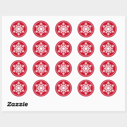 White Snowflake On Red Classic Round Sticker (Blatt)