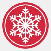 White Snowflake On Red Classic Round Sticker (Vorderseite)