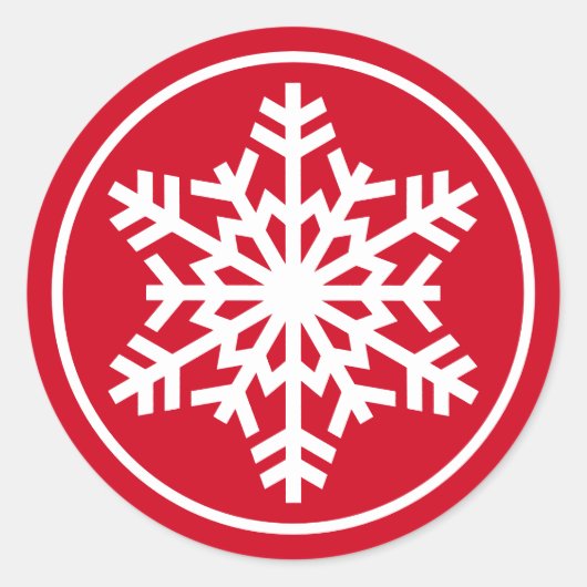 White Snowflake On Red Classic Round Sticker (Vorderseite)