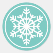 White Snowflake On Teal Aqua Turquoise Blue Green Runder Aufkleber (Vorderseite)