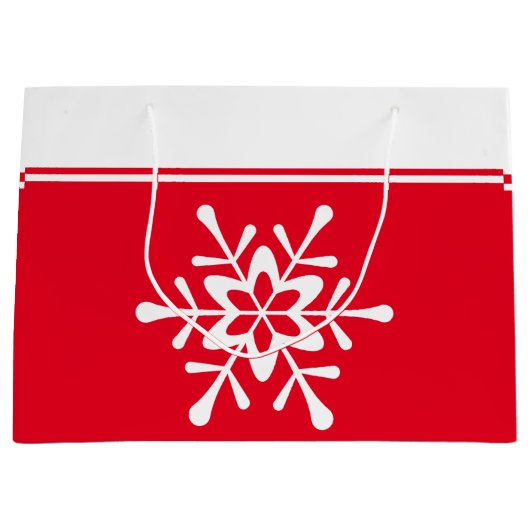 White Snowflake Red Backing Große Geschenktüte (Vorderseite)