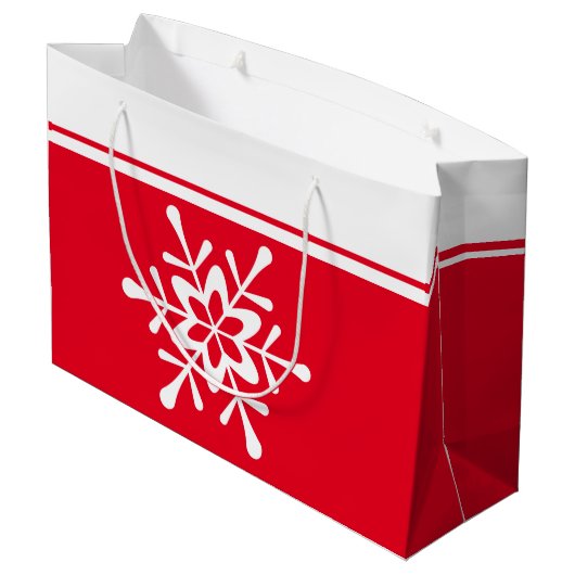 White Snowflake Red Backing Große Geschenktüte (Rückseite Schrägansicht)