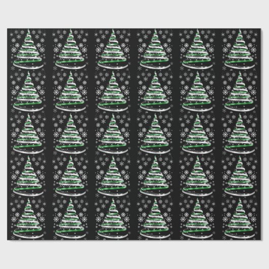White Snowflake Silver Green Ribbon Christmas Tree Geschenkpapier (Flach)