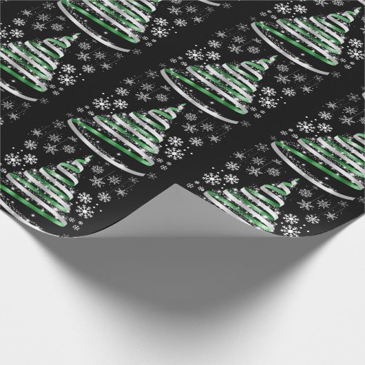 White Snowflake Silver Green Ribbon Christmas Tree Geschenkpapier (Ecke)