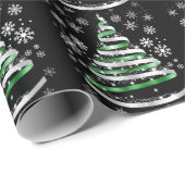White Snowflake Silver Green Ribbon Christmas Tree Geschenkpapier (Rolleneckpunkt)