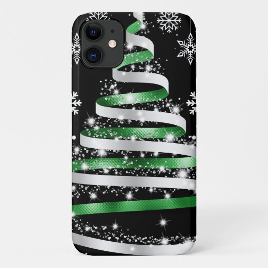 White Snowflake Silver Green Ribbon Weihnachtsbaum Case-Mate iPhone Hülle (Rückseite)
