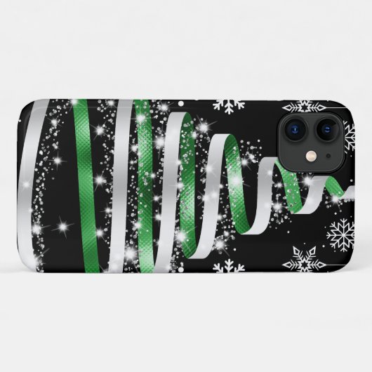 White Snowflake Silver Green Ribbon Weihnachtsbaum Case-Mate iPhone Hülle (Rückseite (Horizontal))