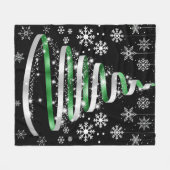 White Snowflake Silver Green Ribbon Weihnachtsbaum Fleecedecke (Vorderseite (Horizontal))