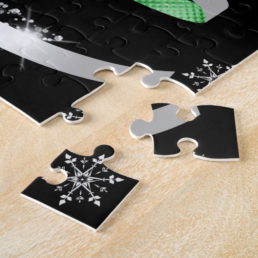 White Snowflake Silver Green Ribbon Weihnachtsbaum Puzzle (Seite)