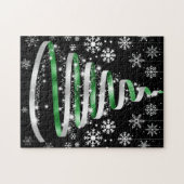 White Snowflake Silver Green Ribbon Weihnachtsbaum Puzzle (Horizontal)
