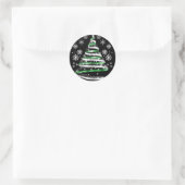 White Snowflake Silver Green Ribbon Weihnachtsbaum Runder Aufkleber (Tasche)