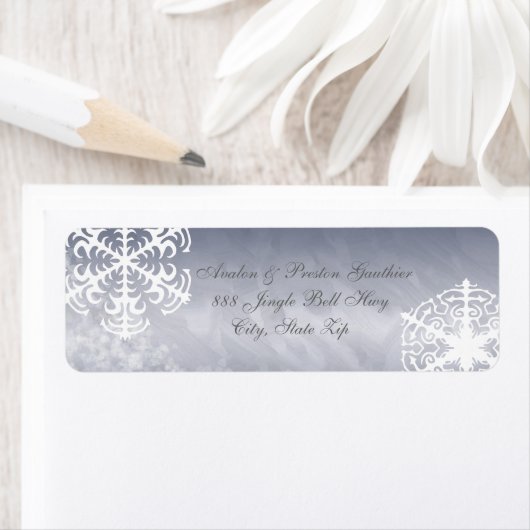 White Snowflake Silver Holiday Address Labels (Insitu)
