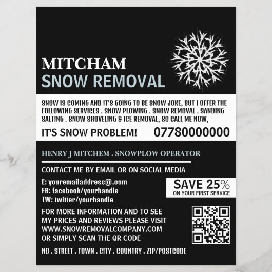 White Snowflake, Snow Removal Company Werbung Flyer (Vorne)