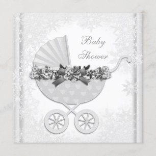 White Snowflake Winter Wonderland Babydusche Einladung