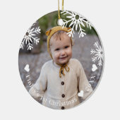 White Snowflakes Baby's First Christmas Foto Keramik Ornament (Links)