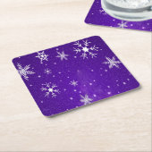 White Snowflakes Blue-Lila Backgd Paper Untersetze Rechteckiger Pappuntersetzer (angewinkelt)