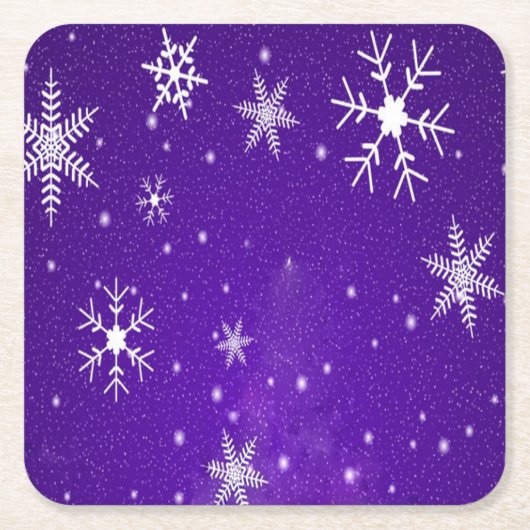 White Snowflakes Blue-Lila Backgd Paper Untersetze Rechteckiger Pappuntersetzer (Vorderseite)