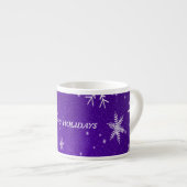 White Snowflakes Blue-Lila Backgrd Espresso Tasse (Vorderseite Rechts)