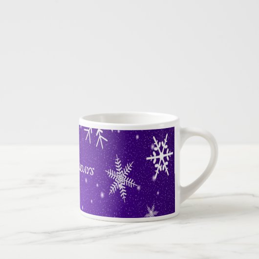 White Snowflakes Blue-Lila Backgrd Espresso Tasse (Rechts)
