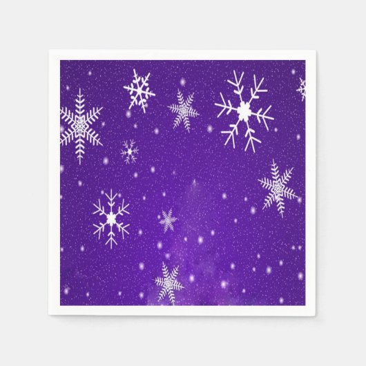 White Snowflakes Blue-Lila Backgrd Paper Napkins Serviette (Vorderseite)