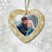 White Snowflakes Border on Gold Foto Template Keramik Ornament