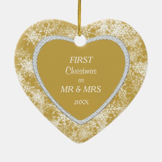 White Snowflakes Border on Gold Foto Template Keramik Ornament (Hinten)