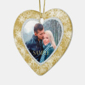 White Snowflakes Border on Gold Foto Template Keramik Ornament (Links)