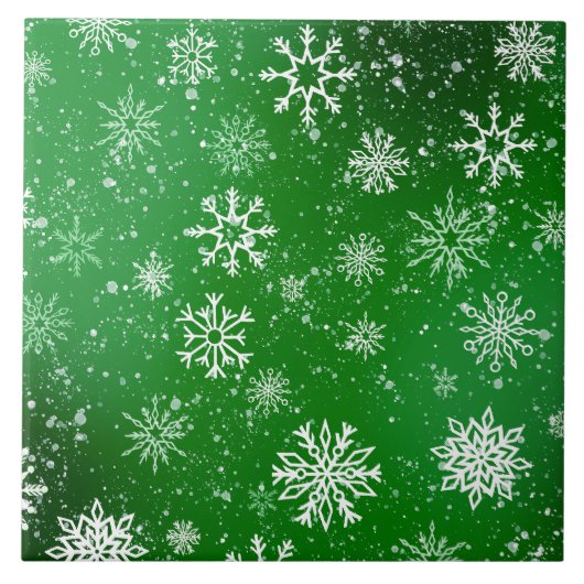 White Snowflakes Emerald Green Fliese (Vorderseite)