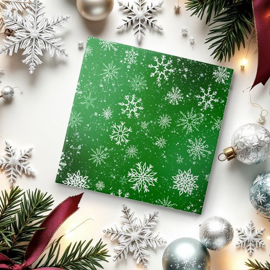 White Snowflakes Emerald Green Fliese