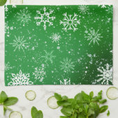 White Snowflakes Emerald Green Geschirrtuch (Gefaltet)
