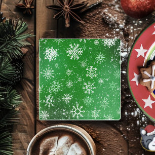 White Snowflakes Emerald Green Glasuntersetzer