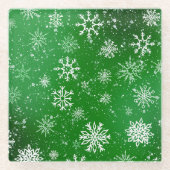 White Snowflakes Emerald Green Glasuntersetzer (Vorderseite)
