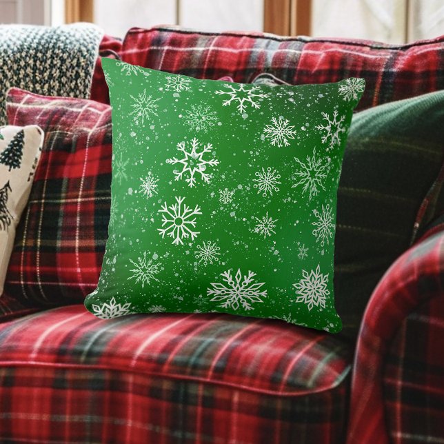 White Snowflakes Emerald Green Kissen (Von Creator hochgeladen)