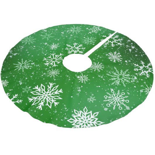 White Snowflakes Emerald Green Polyester Weihnachtsbaumdecke (Schrägansicht)