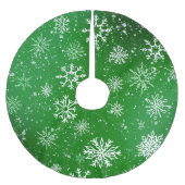 White Snowflakes Emerald Green Polyester Weihnachtsbaumdecke (Vorderseite)