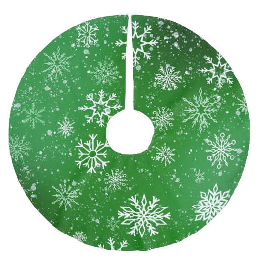 White Snowflakes Emerald Green Polyester Weihnachtsbaumdecke (Vorderseite)