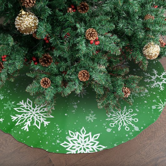 White Snowflakes Emerald Green Polyester Weihnachtsbaumdecke