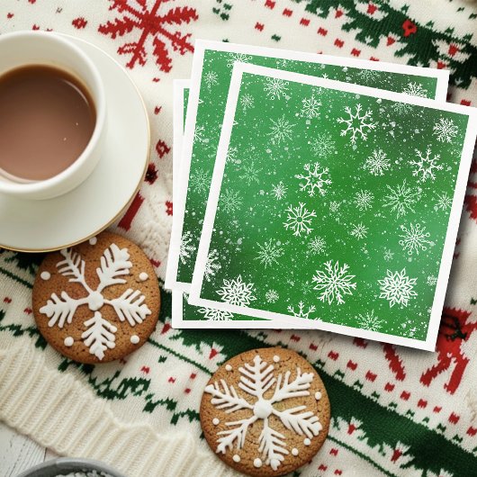 White Snowflakes Emerald Green Serviette