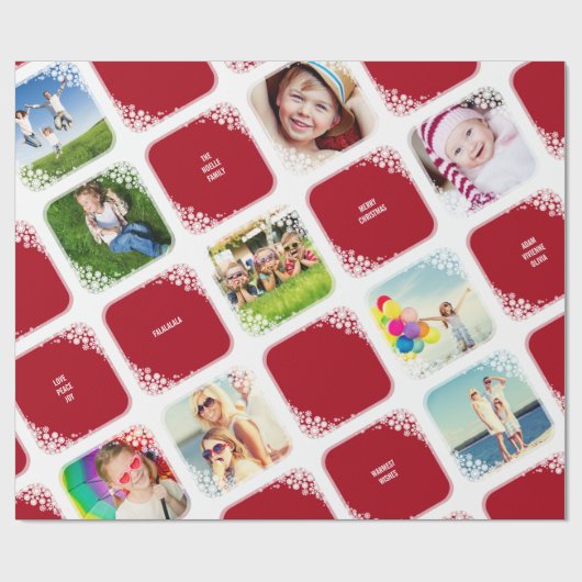 White Snowflakes Foto Collage Weihnachtsgeschenk W Geschenkpapier (Flach)