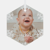 White Snowflakes Foto Ornament Aus Glas (Rückseite)