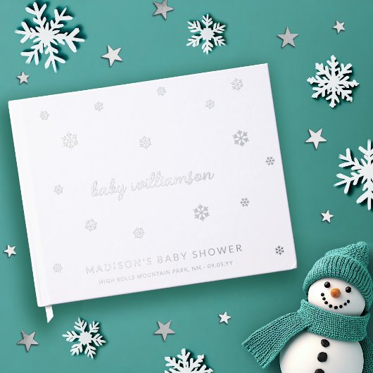 White Snowflakes Gender Neutral Winter Baby Dusche Gästebuch