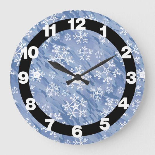White Snowflakes Große Wanduhr (Vorderseite)